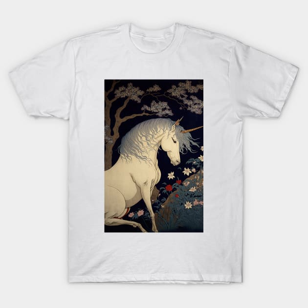 The Last Unicorn Vintage Ukiyo-e T-Shirt by JigglePeek